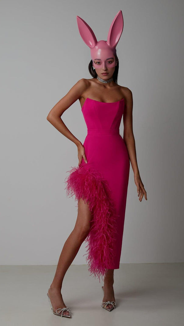 AIIZIE FEATHER HIGH-LOW DRESS IN RED - product image