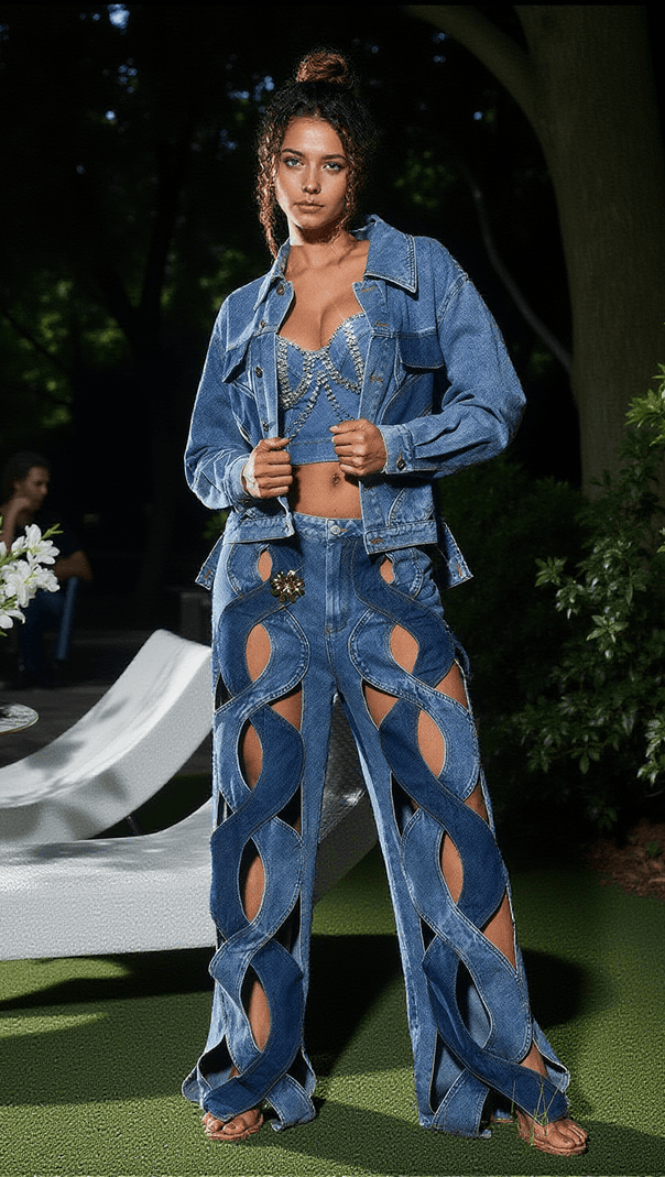 AIIZIE MEHETABEL CUTOUT DENIM PANTS - product image
