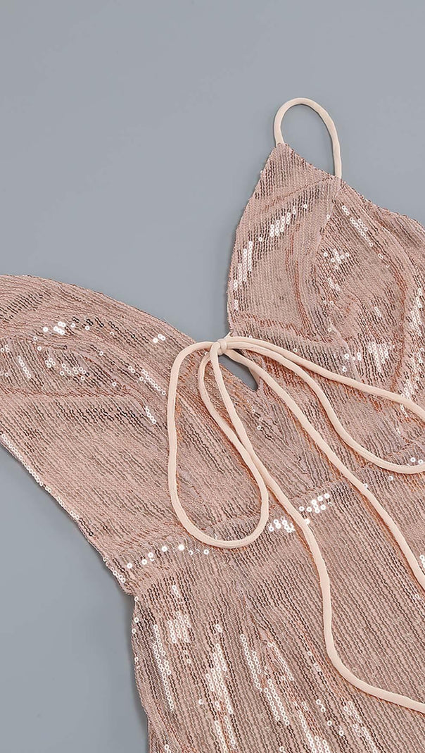 AIIZIE FEATHER PLUNGE MINI DRESS IN CREAMY BEIGE - product image