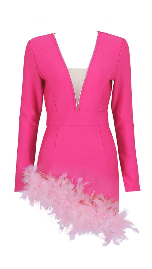AIIZIE FEATHER PLUNGE MINI DRESS IN RED - product image
