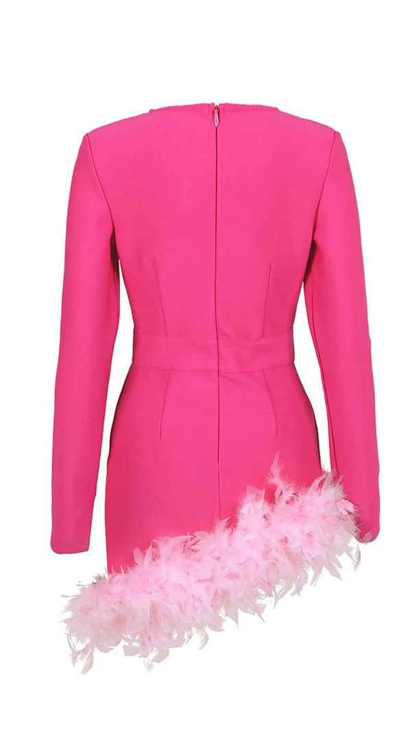 AIIZIE FEATHER PLUNGE MINI DRESS IN RED - product image