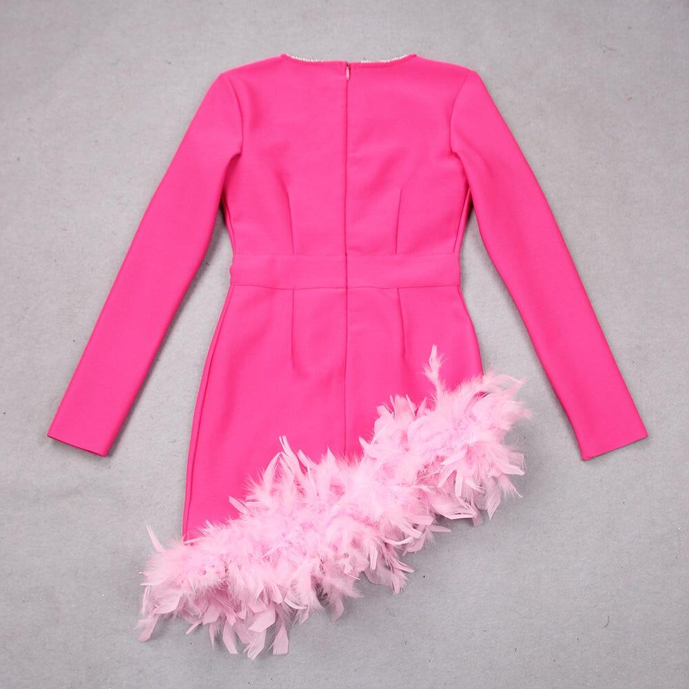 AIIZIE FEATHER PLUNGE MINI DRESS IN RED - product image