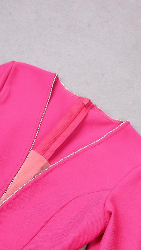 FEATHER PLUNGE MINI DRESS IN RED