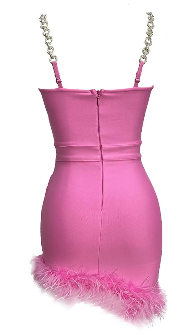 MINI ABITO CON SPALLINE DI PIUME