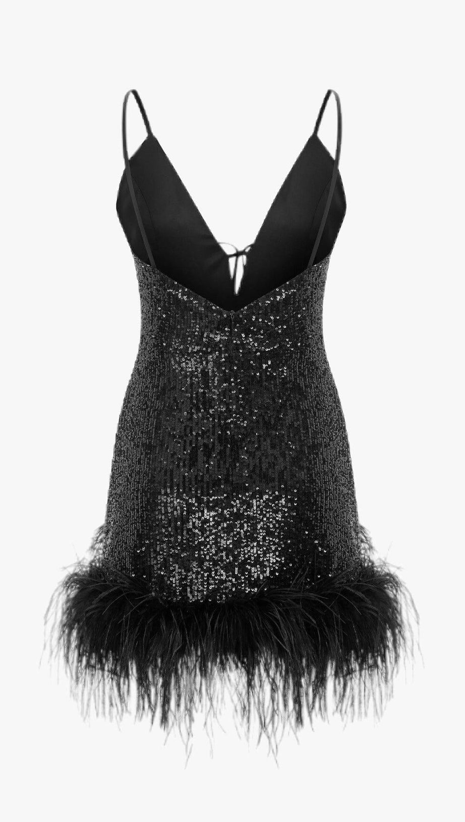 FEATHER V NECK MINI DRESS IN BLACK