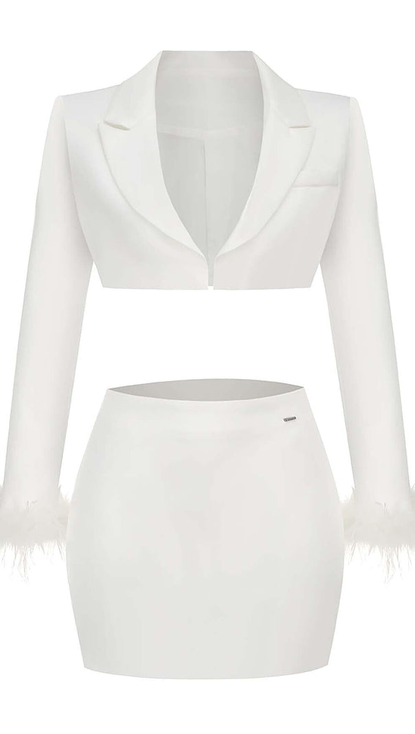 AIIZIE FEATHERS JACKET AND SHORT SKIRT IN WHITE - product image
