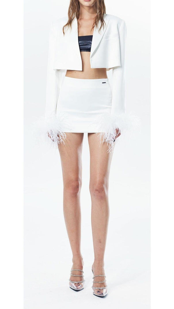 AIIZIE FEATHERS JACKET AND SHORT SKIRT IN WHITE - product image