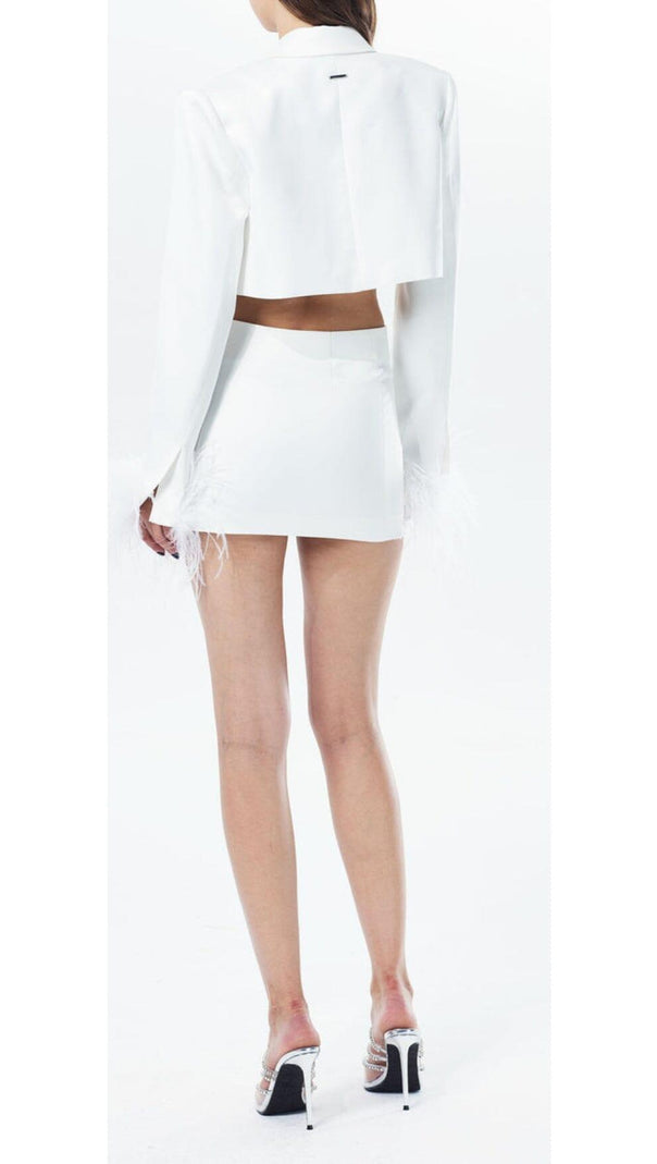 AIIZIE FEATHERS JACKET AND SHORT SKIRT IN WHITE - product image