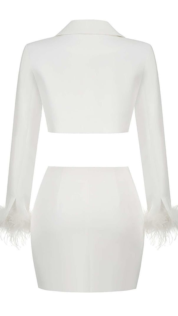 AIIZIE FEATHERS JACKET AND SHORT SKIRT IN WHITE - product image