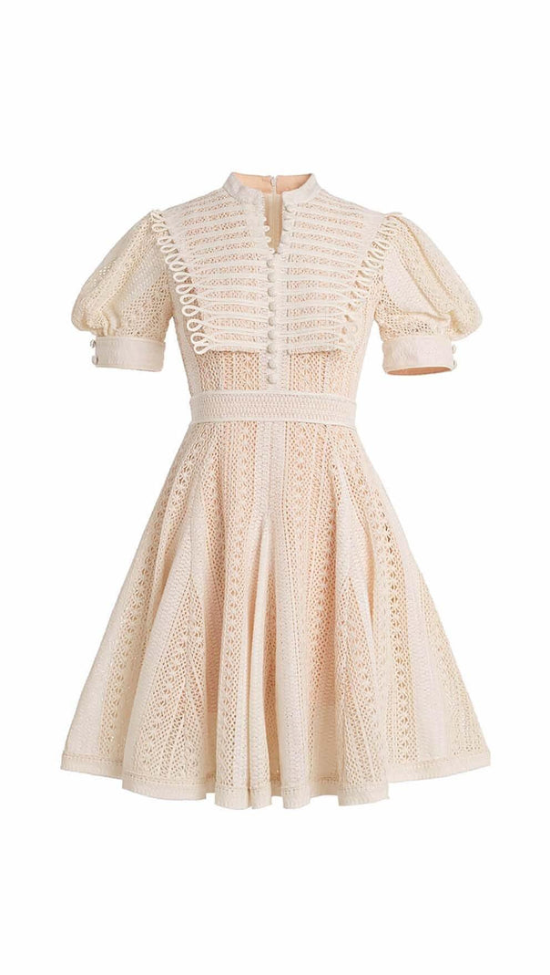 AIIZIE FLARED PUFFY SLEEVED LACE MINI DRESS IN WHITE - product image