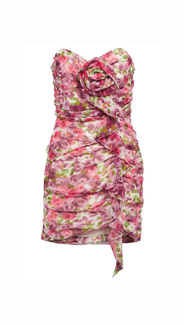 AIIZIE FLORAL APPLIQUE RUFFLED MINI DRESS IN RED - product image