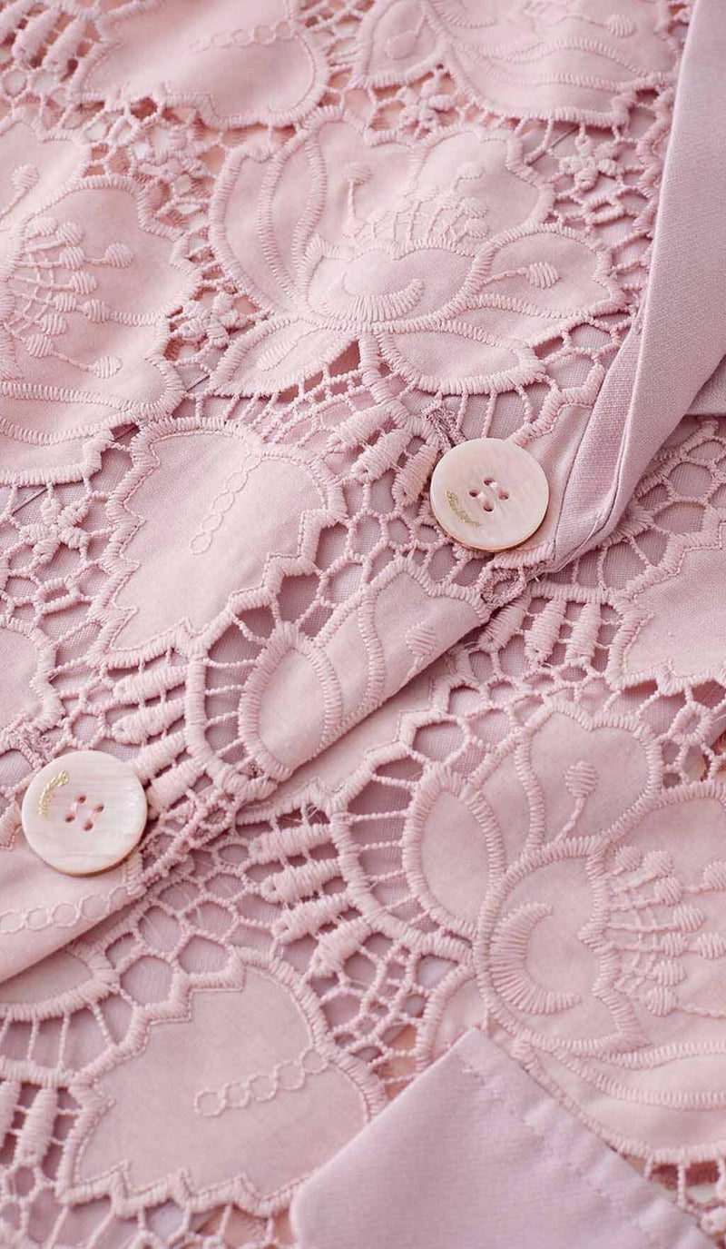 FLORAL CUTWORK JACKET DRESS SET IN PINK