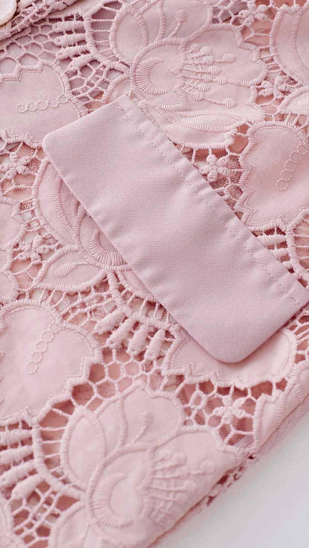 AIIZIE FLORAL CUTWORK JACKET DRESS SET IN PINK - product image