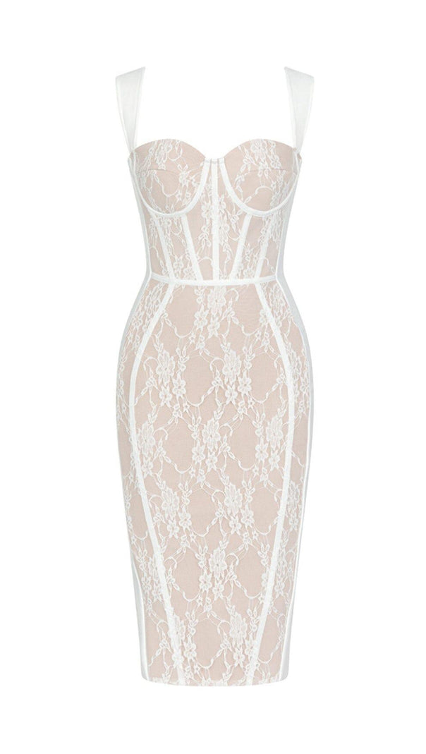 AIIZIE FLORAL DETAIL CORSET MIDI DRESS IN WHITE - product image