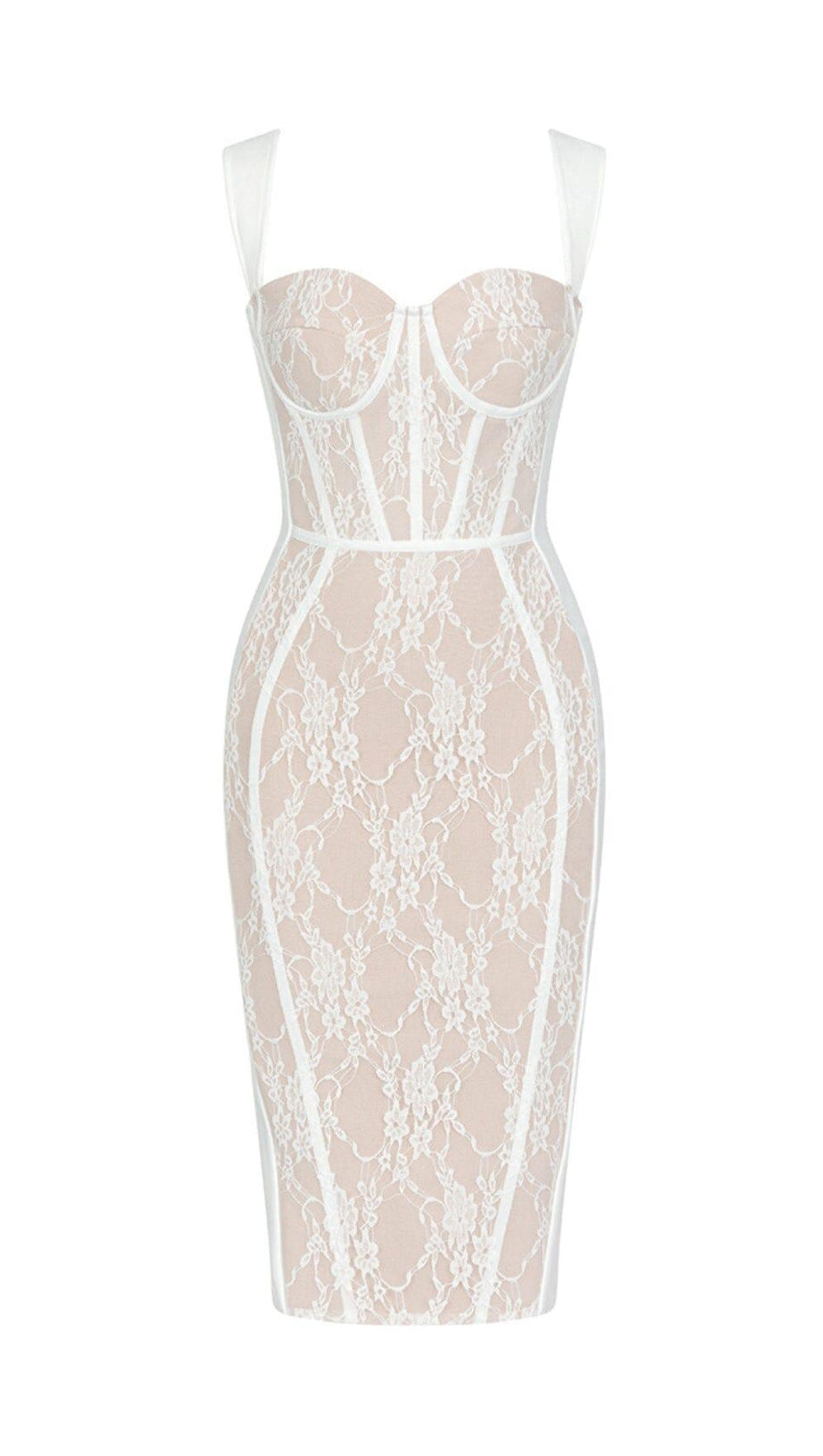FLORAL DETAIL CORSET MIDI DRESS IN WHITE