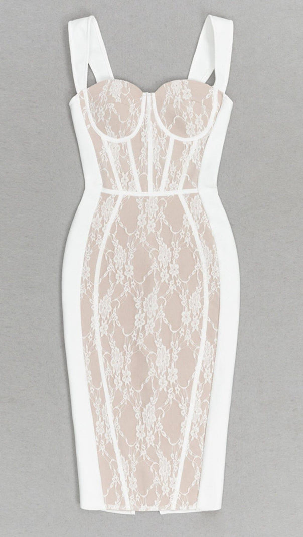 AIIZIE FLORAL DETAIL CORSET MIDI DRESS IN WHITE - product image