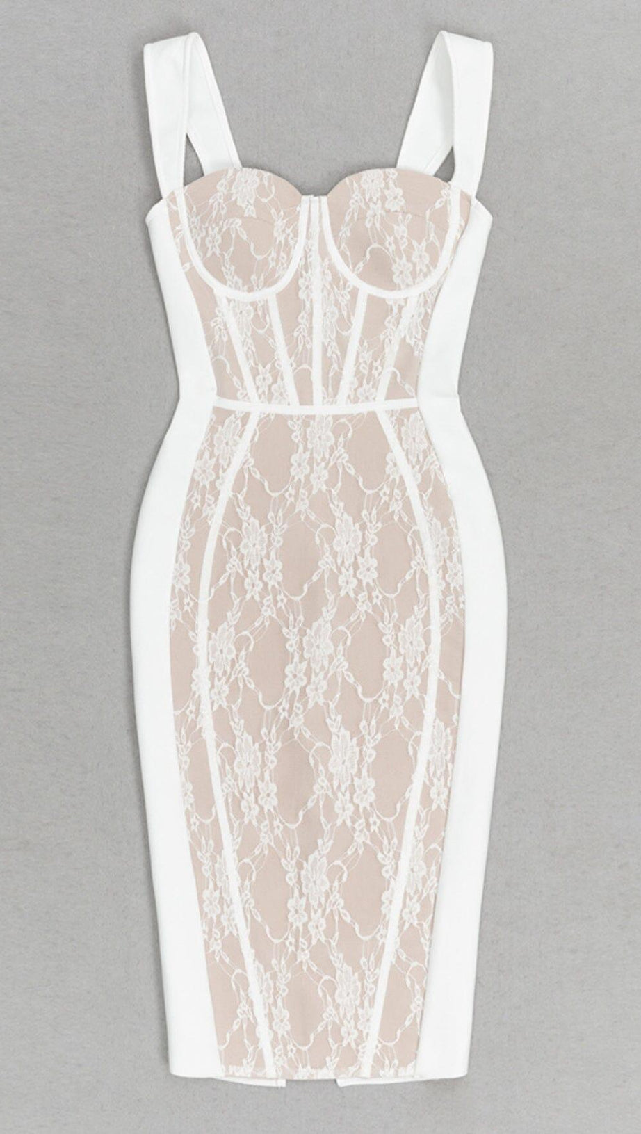 FLORAL DETAIL CORSET MIDI DRESS IN WHITE