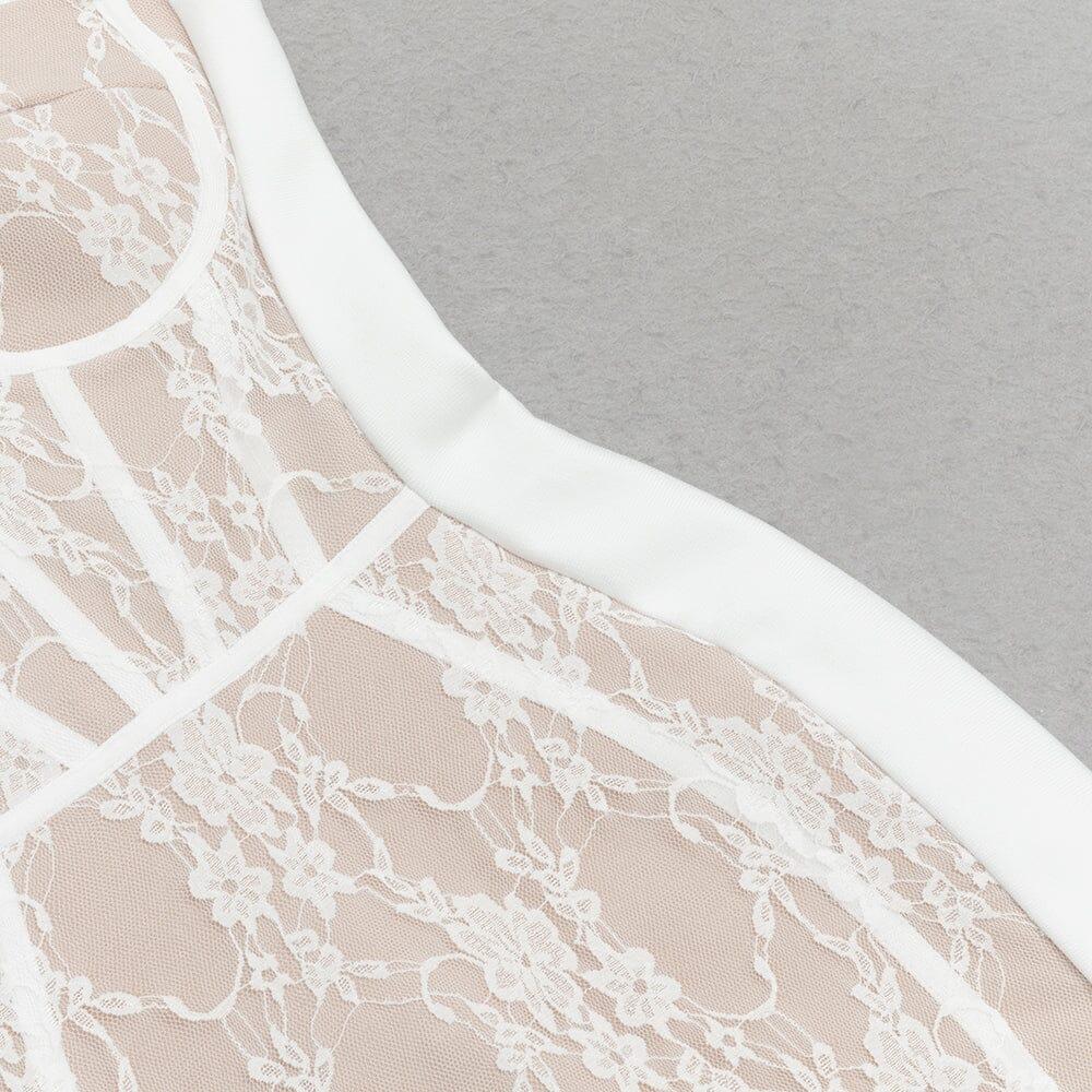 KORSETT-MIDIKLEID MIT BLUMENDETAILS IN WEISS