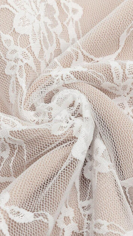 FLORAL DETAIL CORSET MIDI DRESS IN WHITE