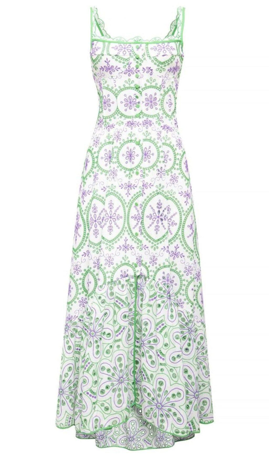 FLORAL EYELET EMBROIDERED MAXI DRESS IN ROSE PETALS