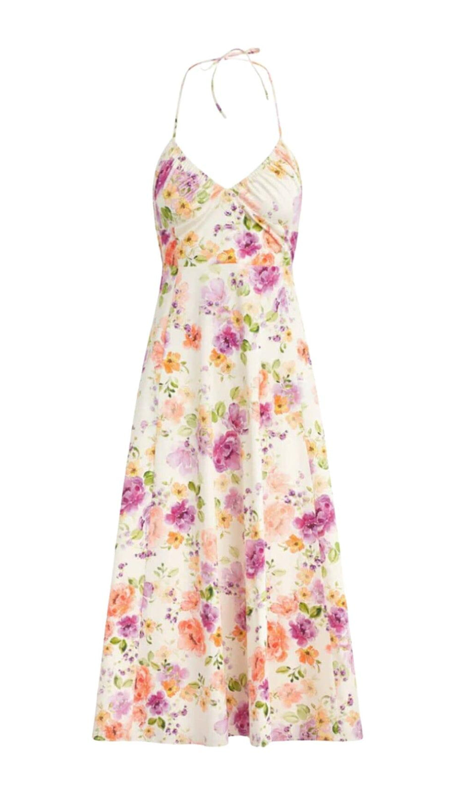 FLORAL HALTER MIDI DRESS IN PINK