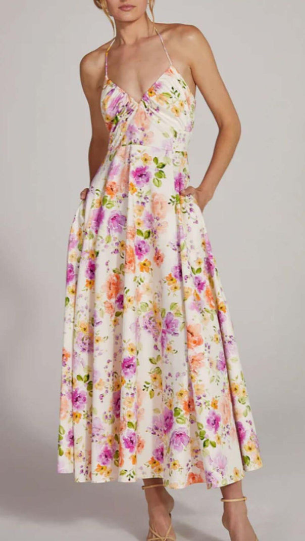 AIIZIE FLORAL HALTER MIDI DRESS IN PINK - product image