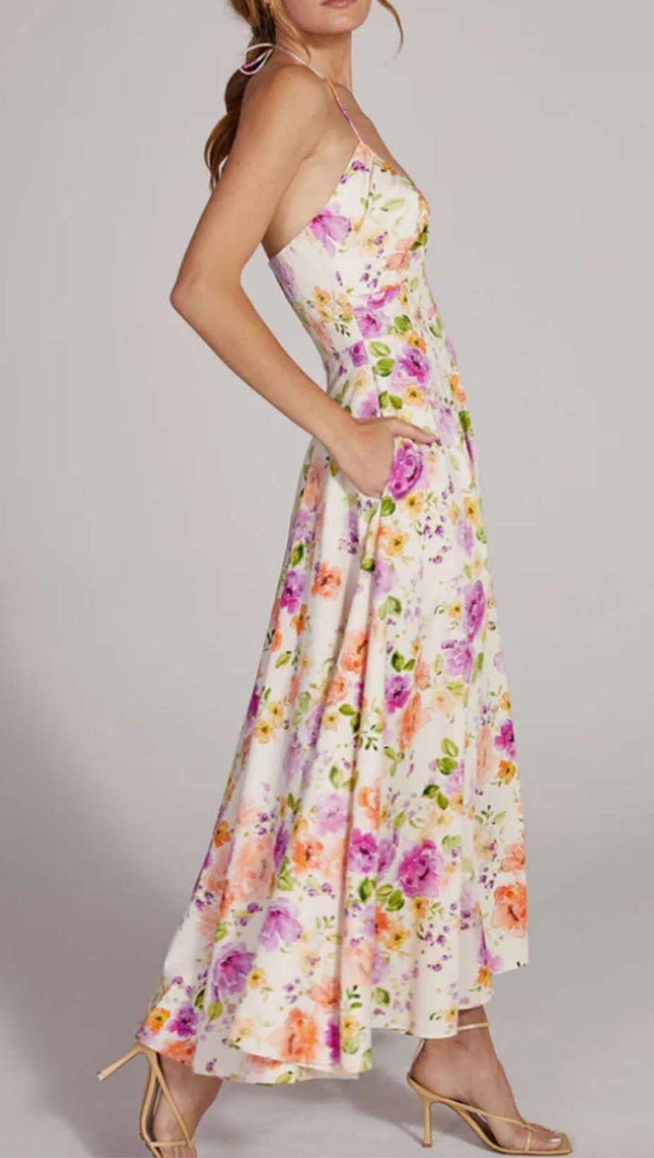 FLORAL HALTER MIDI DRESS IN PINK