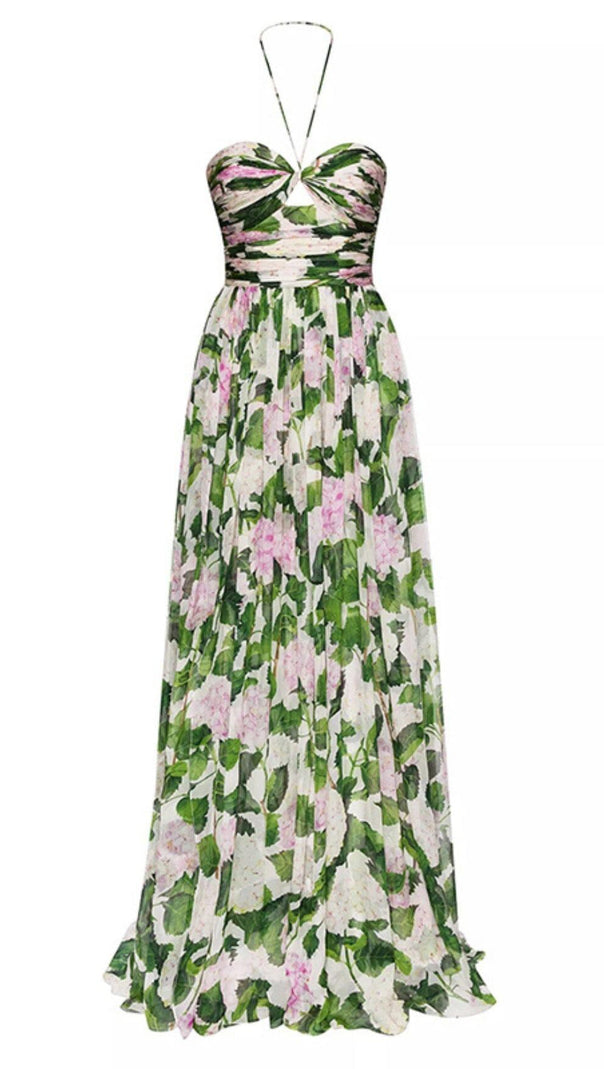 AIIZIE FLORAL HALTERNECK MAXI DRESS IN GREEN - product image