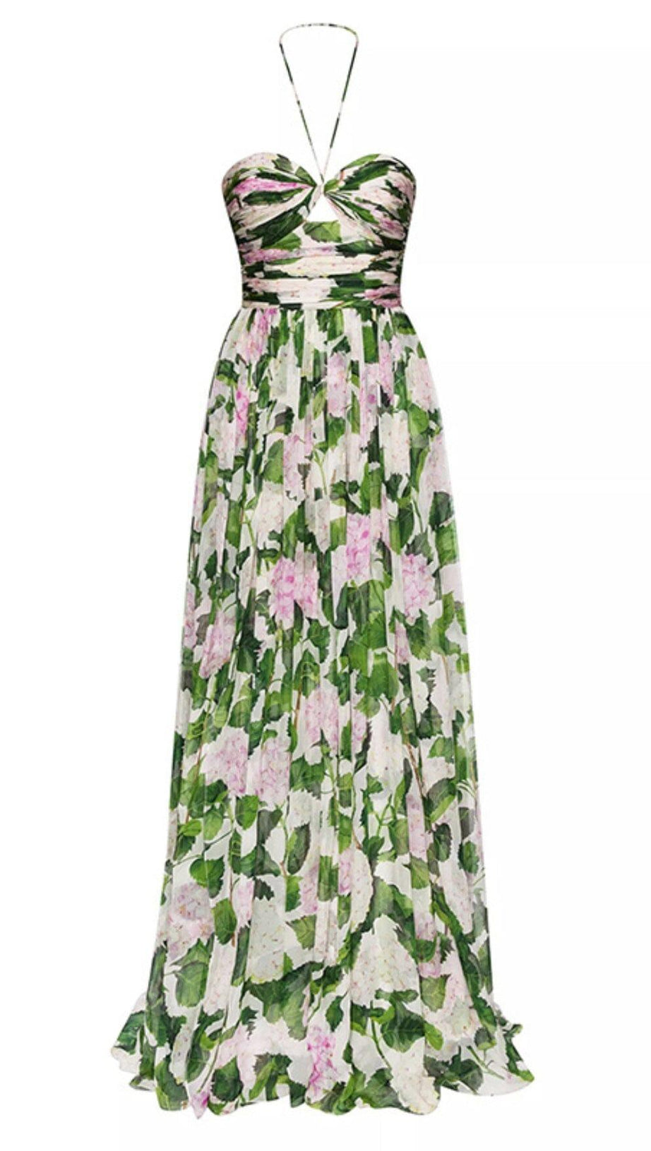FLORAL HALTERNECK MAXI DRESS IN GREEN