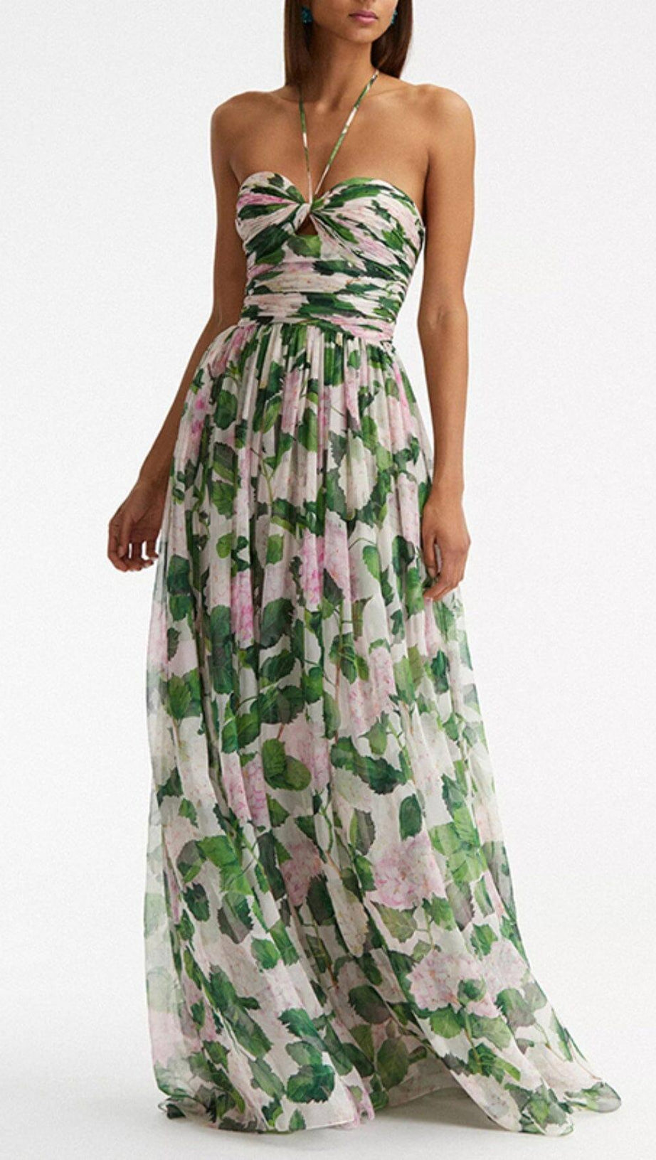 BLUMEN-NECKHOLDER-MAXIKLEID IN GRÜN