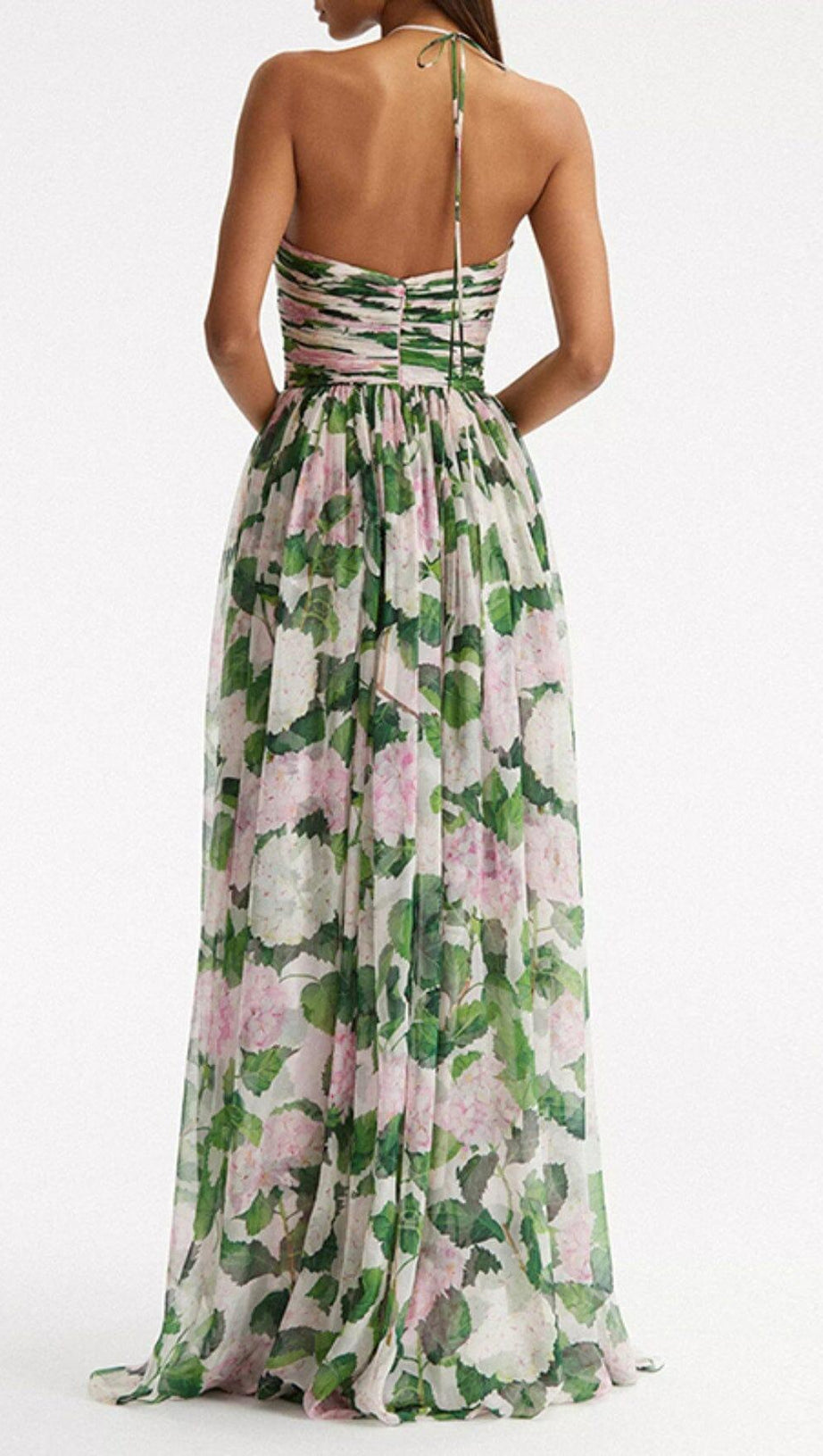 BLUMEN-NECKHOLDER-MAXIKLEID IN GRÜN