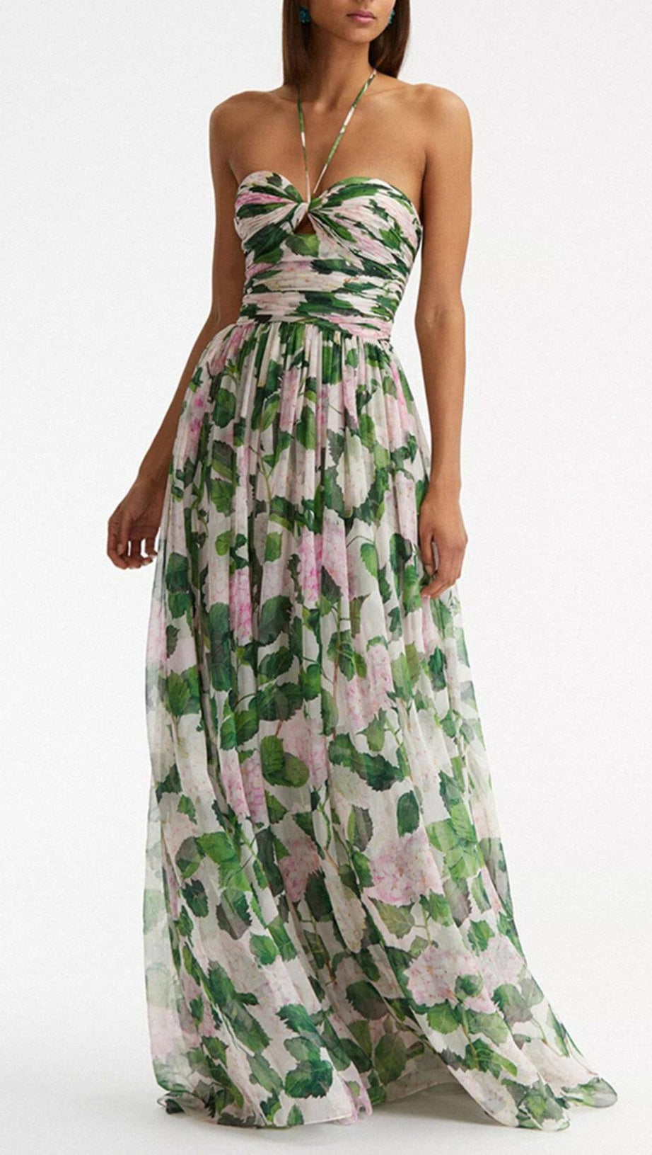 BLUMEN-NECKHOLDER-MAXIKLEID IN GRÜN