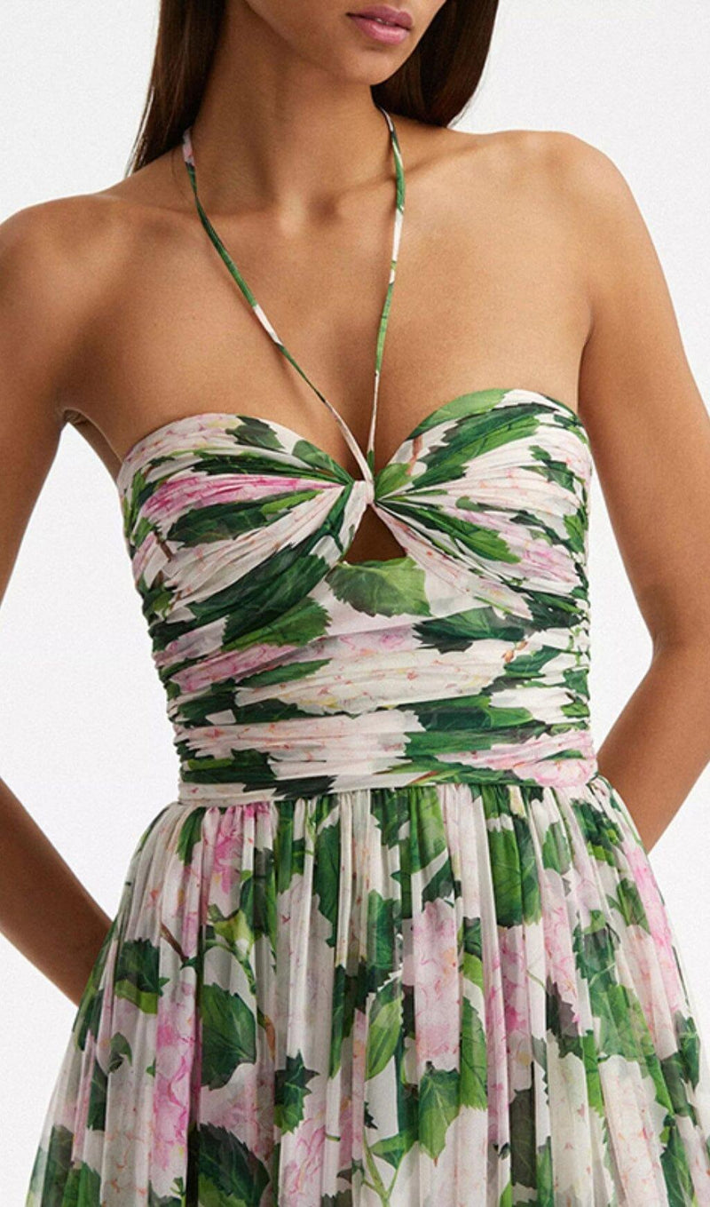 FLORAL HALTERNECK MAXI DRESS IN GREEN