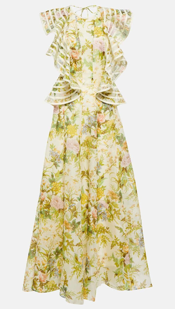 ABITO MIDI IN LINO E SETA A FIORI