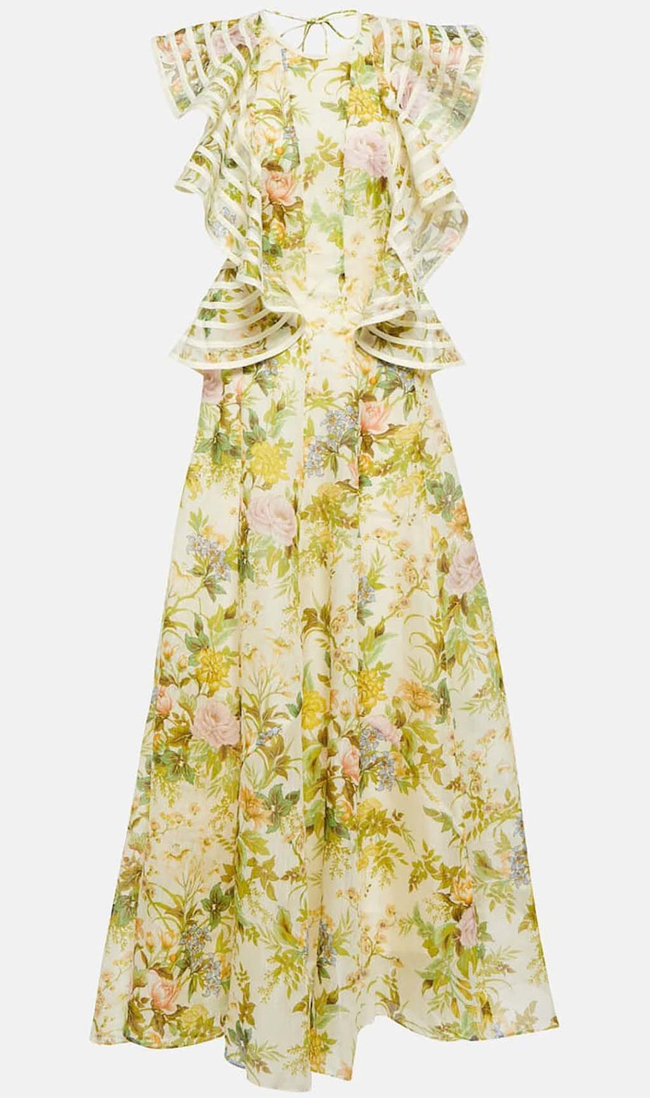 FLORAL LINEN AND SILK MIDI DRESS