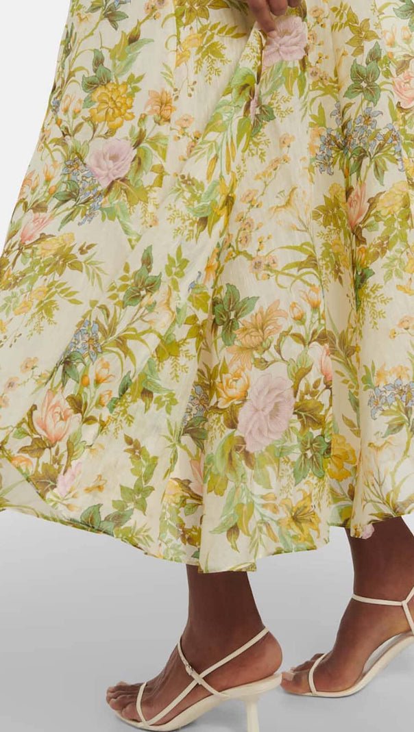 ABITO MIDI IN LINO E SETA A FIORI