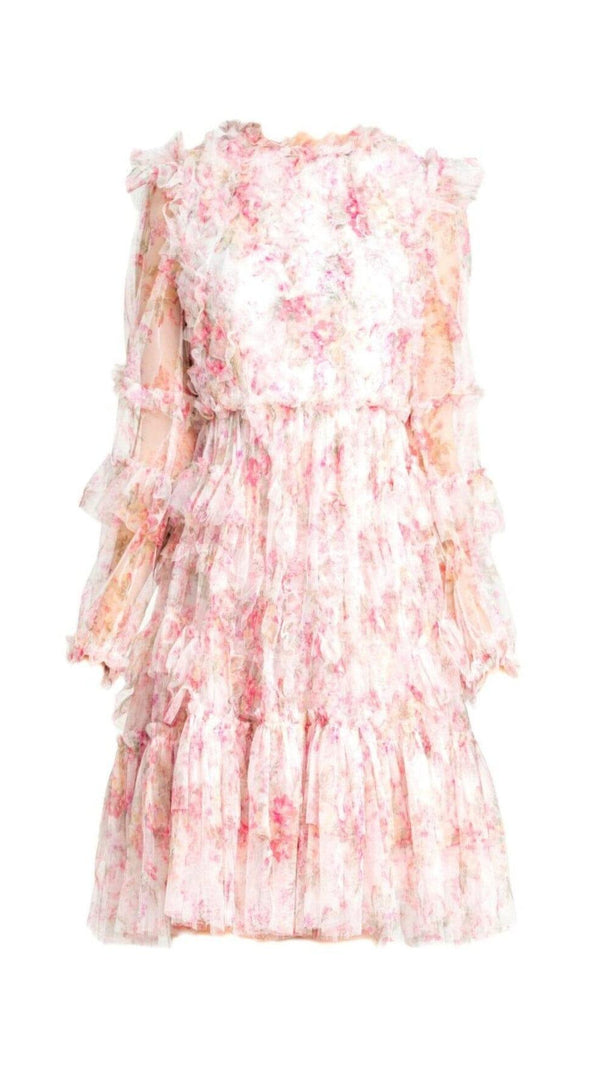 AIIZIE FLORAL MESH HEM MINI DRESS IN PINK - product image