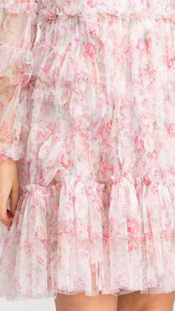 AIIZIE FLORAL MESH HEM MINI DRESS IN PINK - product image