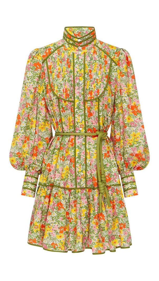 AIIZIE FLORAL PRINT LACE-UP MIDI DRESS IN AUTUMN LEAVES - product image