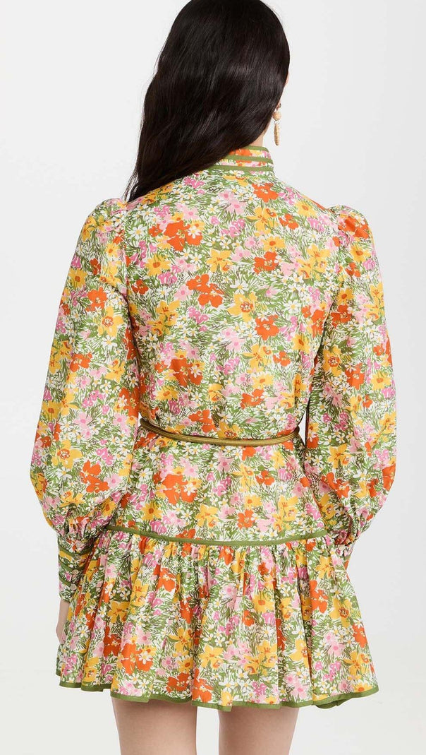 AIIZIE FLORAL PRINT LACE-UP MIDI DRESS IN AUTUMN LEAVES - product image