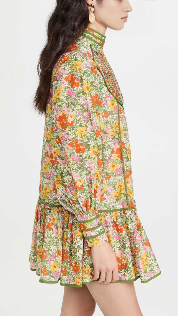 AIIZIE FLORAL PRINT LACE-UP MIDI DRESS IN AUTUMN LEAVES - product image