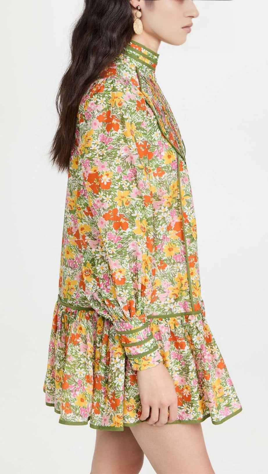 ABITO MIDI CON STAMPA FLOREALE E ALLACCIATURA IN FOGLIE AUTUNNALI