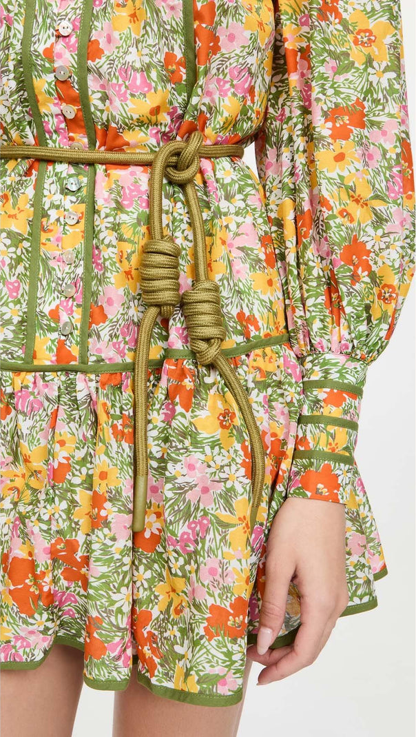 AIIZIE FLORAL PRINT LACE-UP MIDI DRESS IN AUTUMN LEAVES - product image
