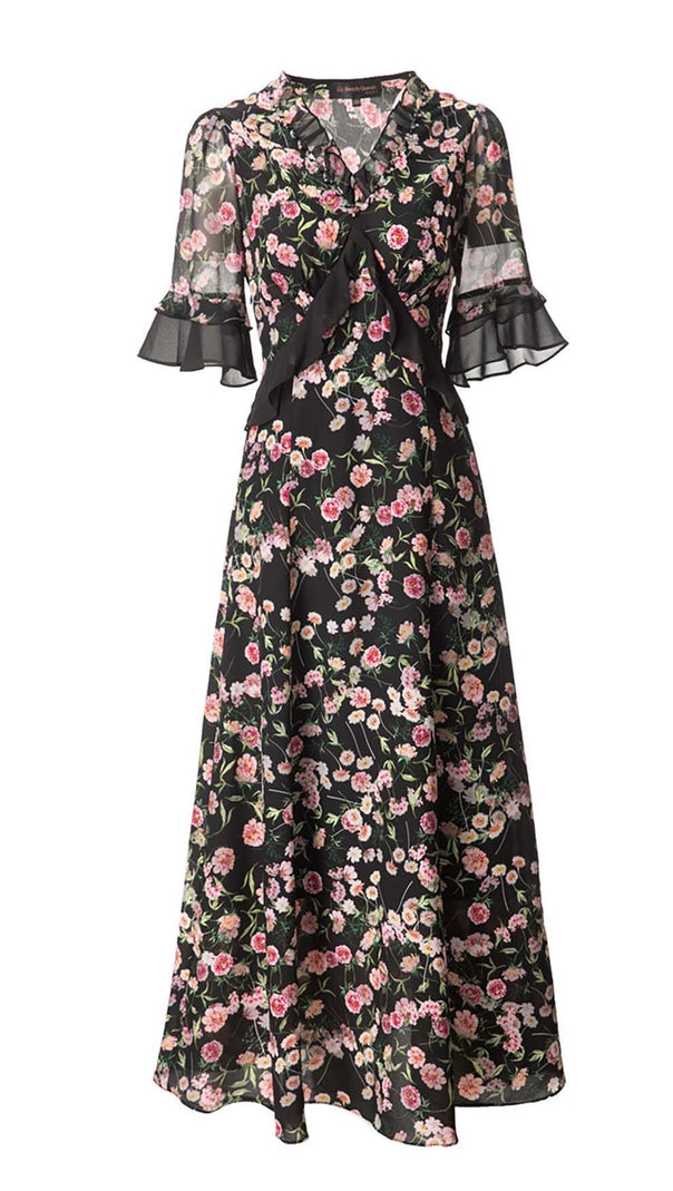 AIIZIE FLORAL PRINT RUFFLE MIDI DRESS IN MULTI-COLOR - product image
