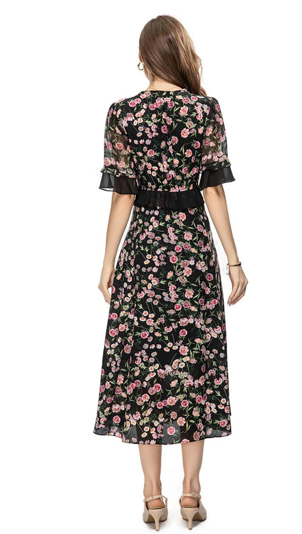 AIIZIE FLORAL PRINT RUFFLE MIDI DRESS IN MULTI-COLOR - product image
