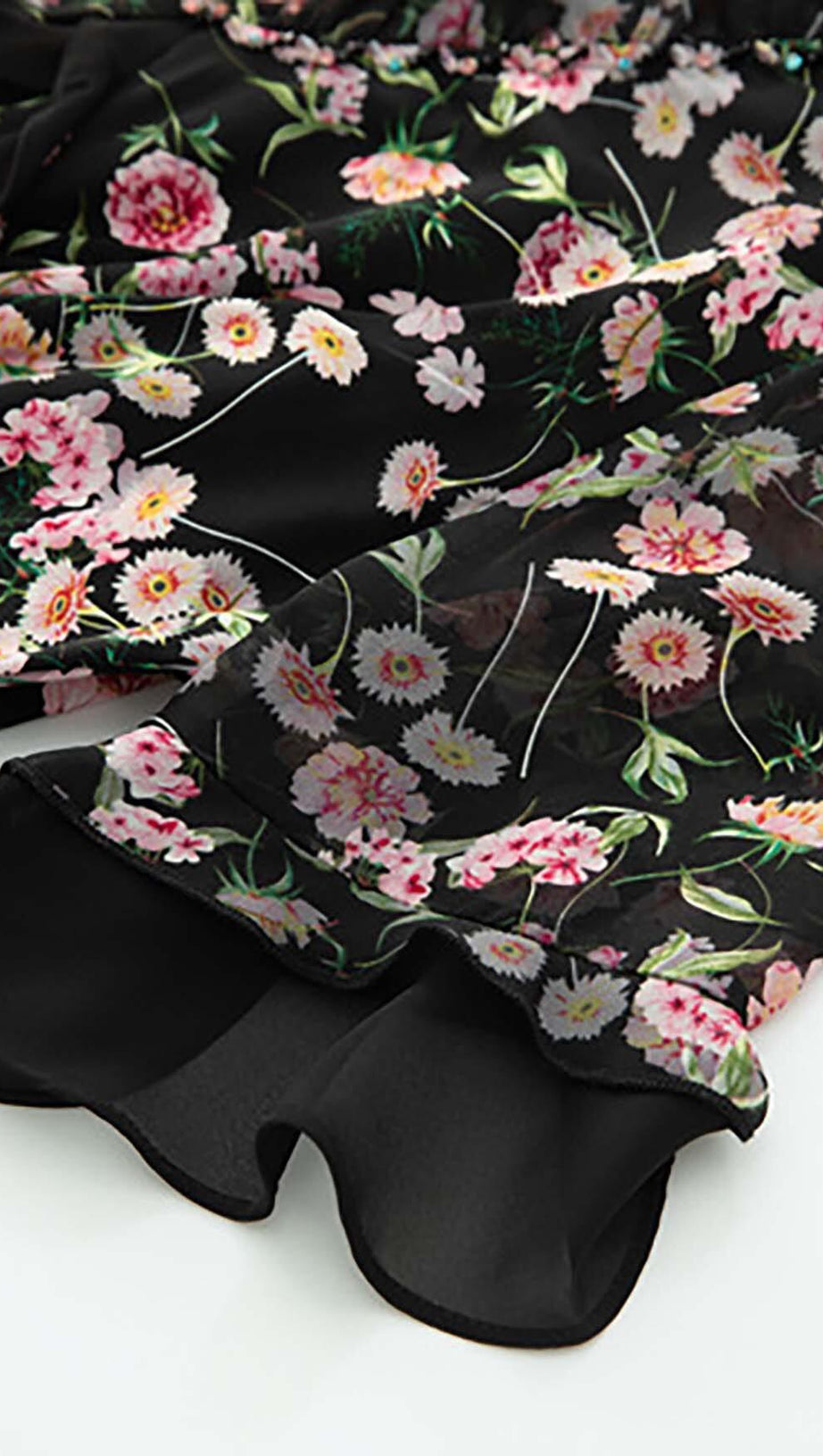 FLORAL PRINT RUFFLE MIDI DRESS IN MULTI-COLOR