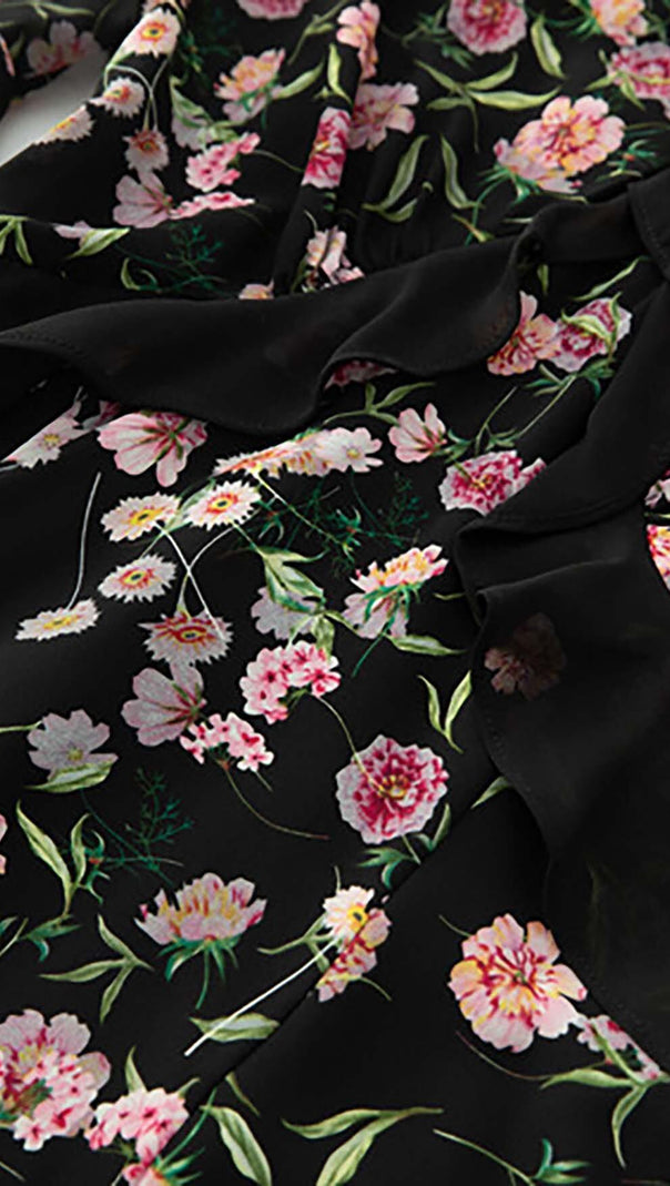 AIIZIE FLORAL PRINT RUFFLE MIDI DRESS IN MULTI-COLOR - product image