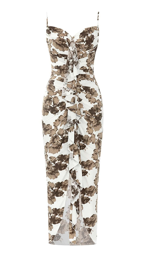 AIIZIE FLORAL RUFFLE MIDI DRESS IN WHITE - product image