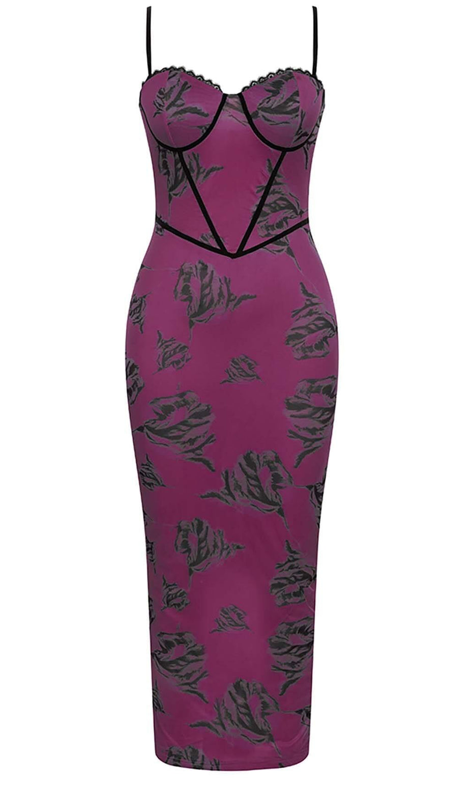 ABITO MIDI CON CORSETTO E SPALLINE FLOREALI