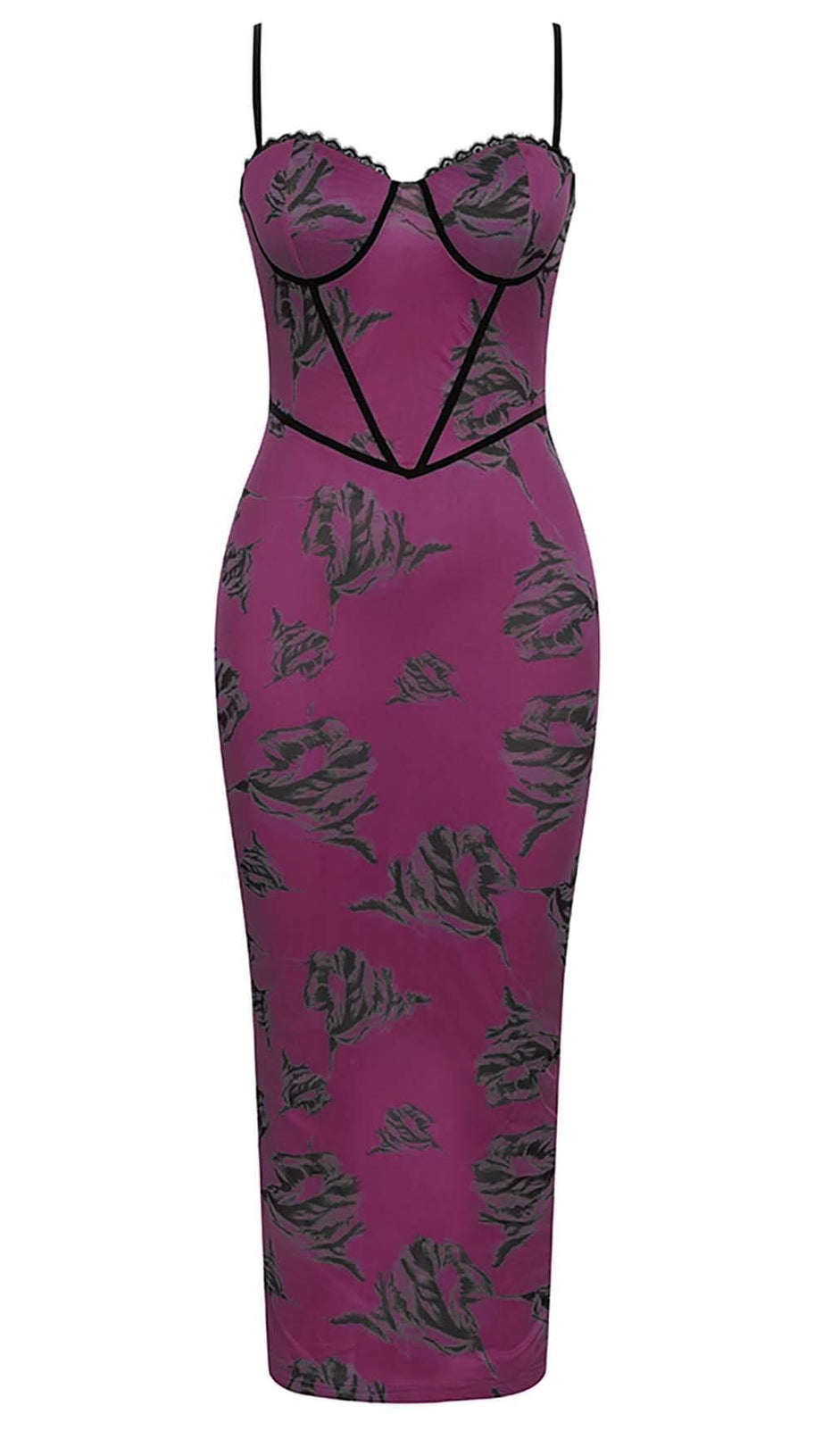 FLORAL STRAPPY CORSET MIDI DRESS